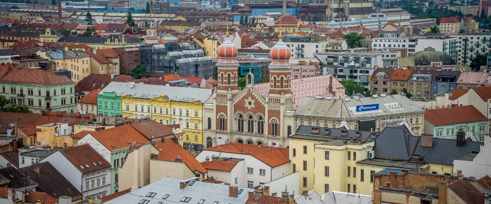 Aerial view of the centre of Pilsen, a traditional city that attracts many students every year.